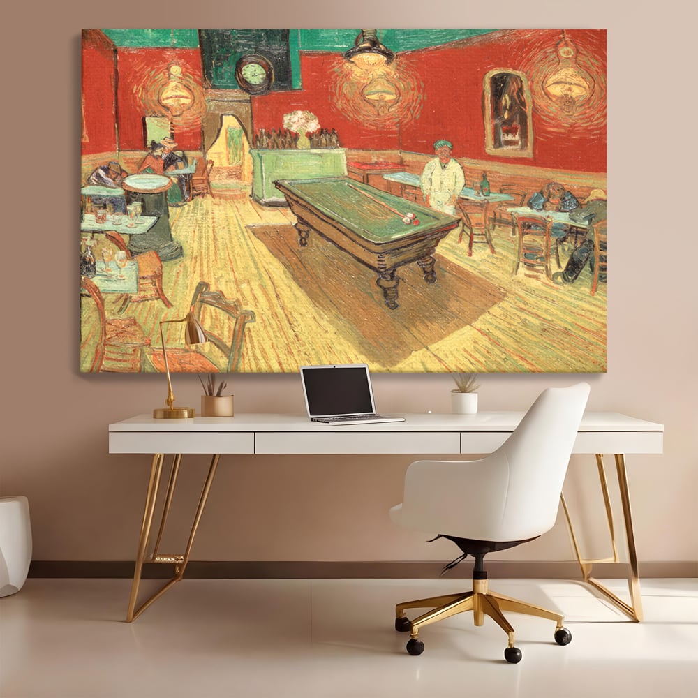 Tablou canvas cu reproducere pictura biliard intr-un bar, fara rama, pe sasiu de lemn, pe perete intr-un birou